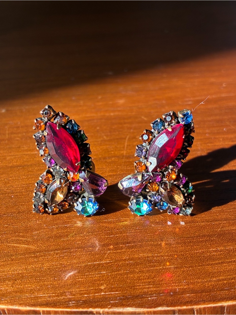 Albert Weiss Red and Multicolor Crystal Butterfly Earrings - Picture 6 of 7